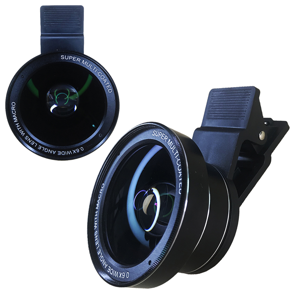 스마트 폰용 4K HD 슈퍼 15X 매크로 렌즈 안티 왜곡 0.6X 와이드 앵글 렌즈 2 in 1 휴대 전화 Lense 카메라 키트